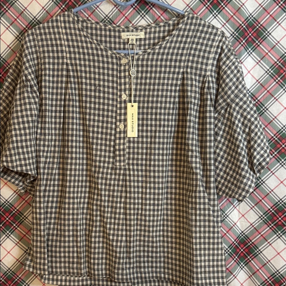 Madewell Women's Gingham Button-Front Top in Navy & White